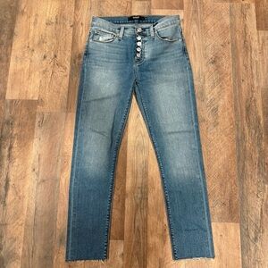 HUDSON Jeans Women's Nico Skinny Blue Jeans frayed hem button fly Size 26